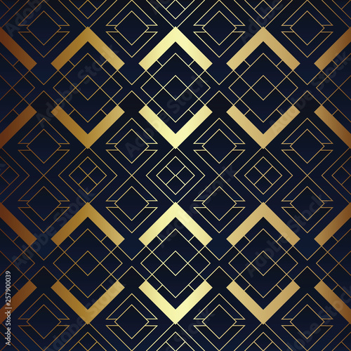 Abstract art seamless blue and golden pattern