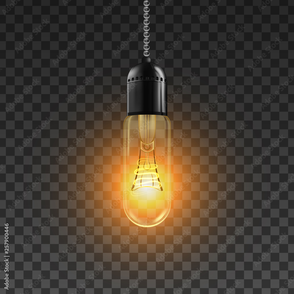 Light Bulb Vector. Solution Sign Light Bulb Icon. Bright Picture. 3D Realistic Transparent Illustration Light Bulb Vector. Solution Sign Light Bulb Icon. Bright Picture. 3D Realistic Transparent Illustration