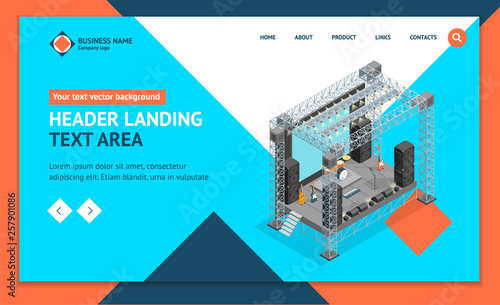 Stage for Street Performance Concept Landing Web Page Template 3d Isometric View. Vector