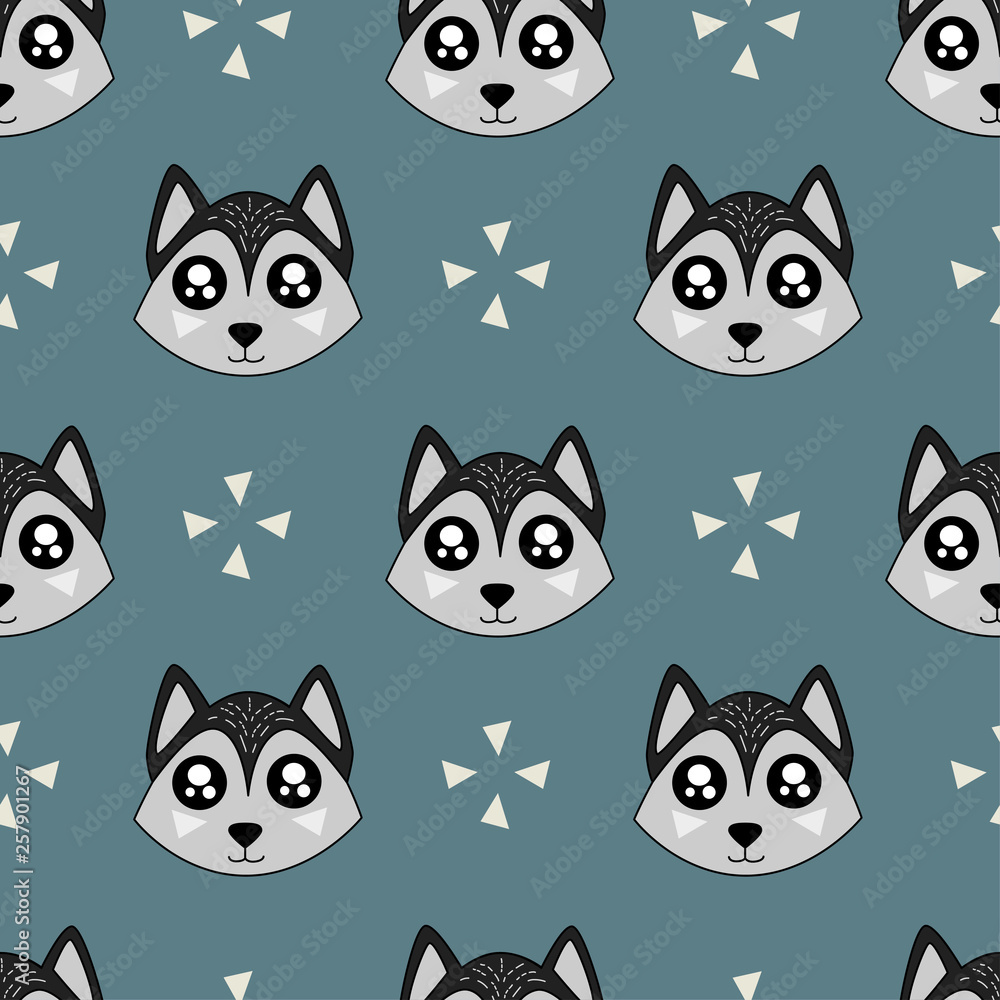 Cute kids wolf pattern for girls and boys. Colorful wolf on the abstract background create a fun cartoon drawing. The pattern is made in neon colors. Urban wolf pattern for textile and fabric. Cute kids wolf pattern for girls and boys. Colorful wolf on the abstract background create a fun cartoon drawing. The pattern is made in neon colors. Urban wolf pattern for textile and fabric.
