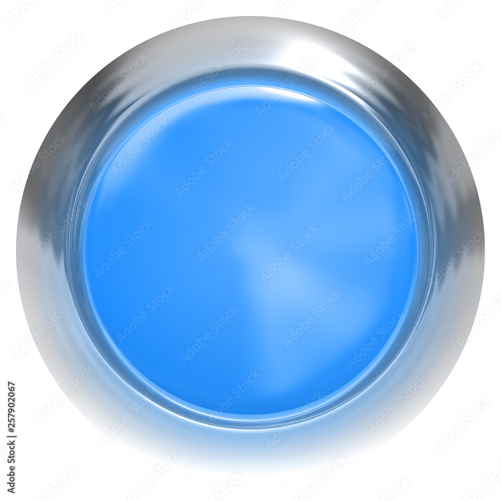 Web button 3d - blue glossy realistic with metal frame Web button 3d - blue glossy realistic with metal frame