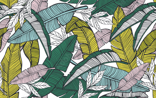 Seamless tropical pattern with banana leaves. Hand drawn vector