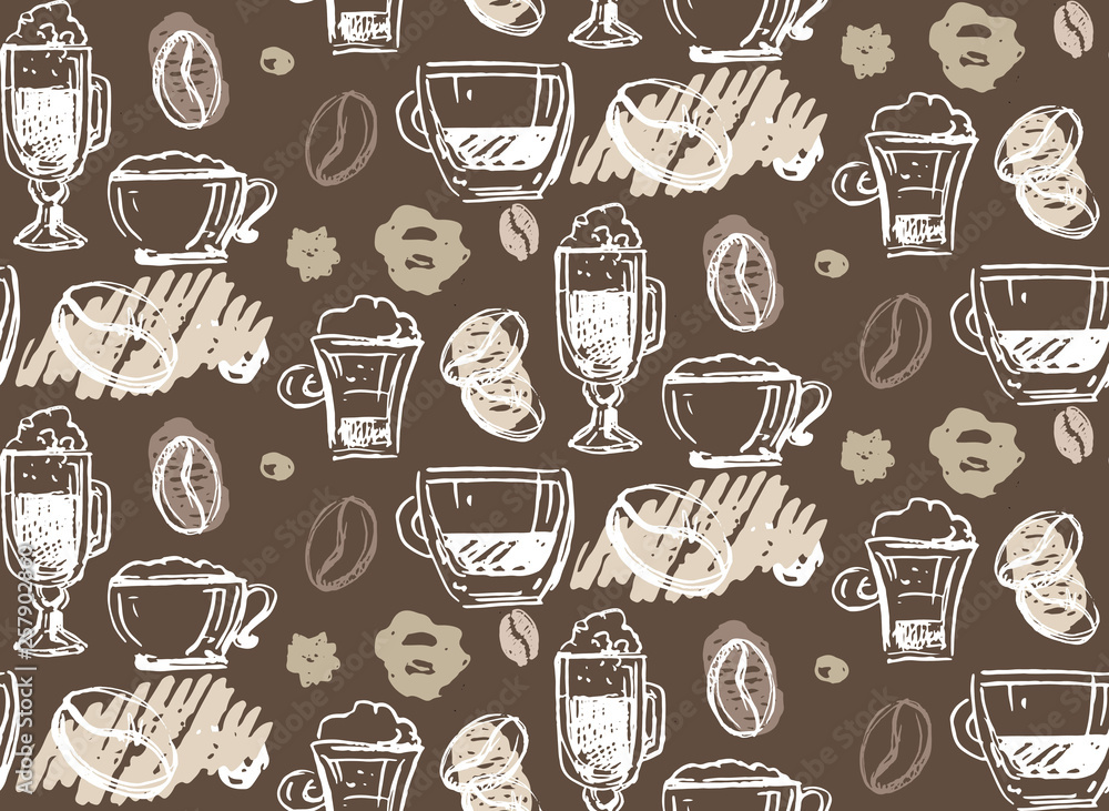 Hand drawn doodle coffee pattern background