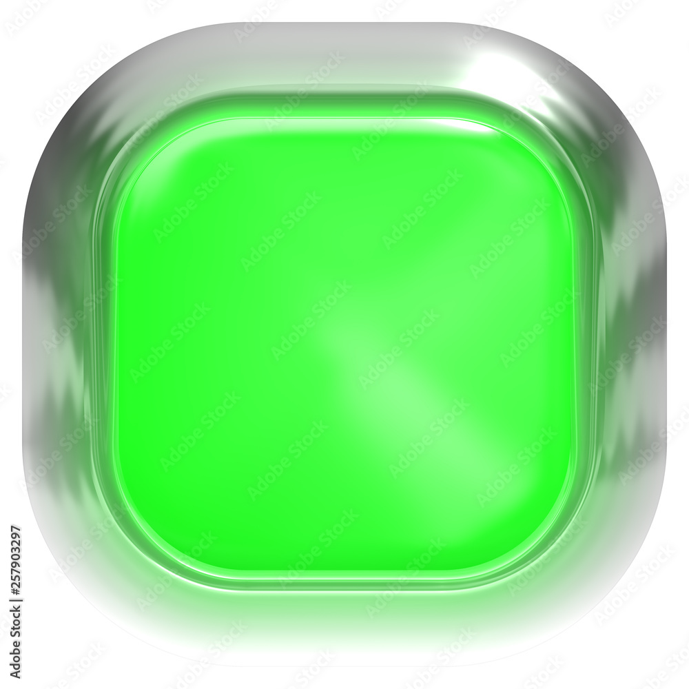 Web button 3d - green glossy realistic with metal frame, easy to expand Web button 3d - green glossy realistic with metal frame, easy to expand