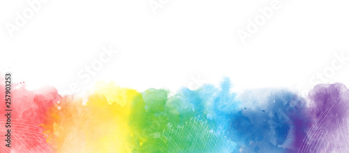 Rainbow watercolor artistic  border background isolated on white