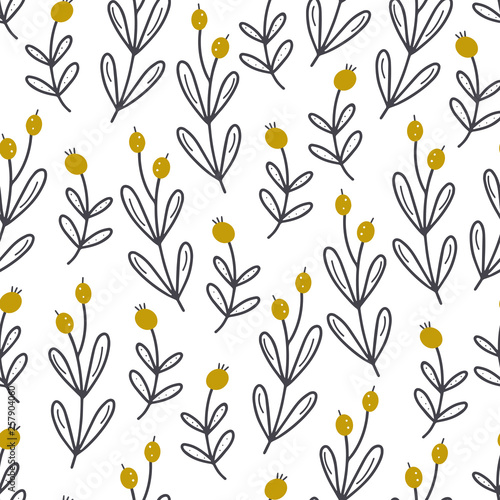 Scandinavian style seamless pattern with hand drawn butterflies on white background. Cute print in modern style. Ornamental, folk, simple.