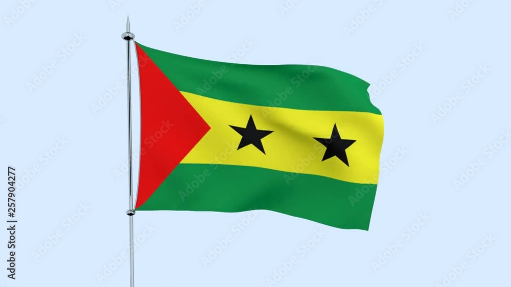Flag of the country Sao Tome and Principe flutters against the blue sky. 3D rendering Flag of the country Sao Tome and Principe flutters against the blue sky. 3D rendering