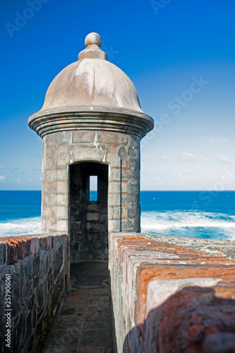 Sentry box in the 16th century fortress of San Cristobal in San Juan, Pueto Rico