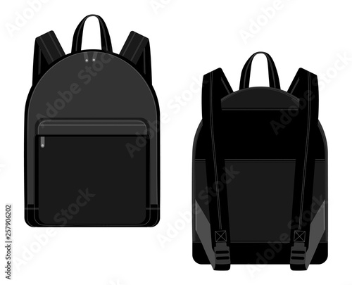 Black backpack vector illustration technical drawing. Backpacks for schoolchildren