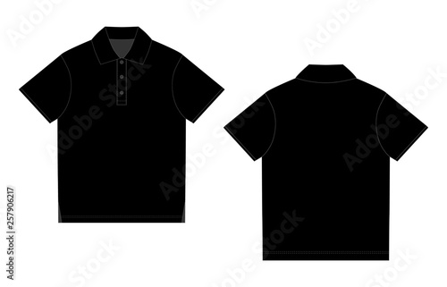 Black polo t-shirt design template. Front and back vector.