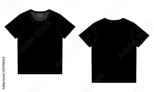 Black t-shirt design template. Front and back vector.