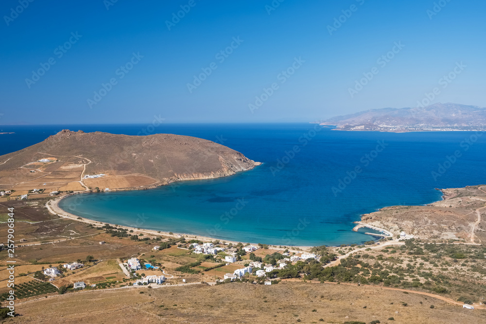 Beautiful landscape of a bay with turquoise sea water on Paros island