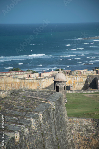Sentry box and battlements in the 16th century fortress of San Cristobal in San Juan, Pueto Rico