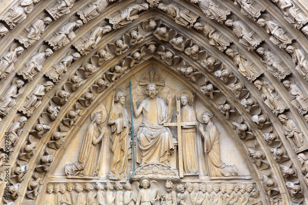 Portal of the Last Judgment. Christ enthroned in the Day of Judgment. Western facade. Notre-Dame Cathedral. 