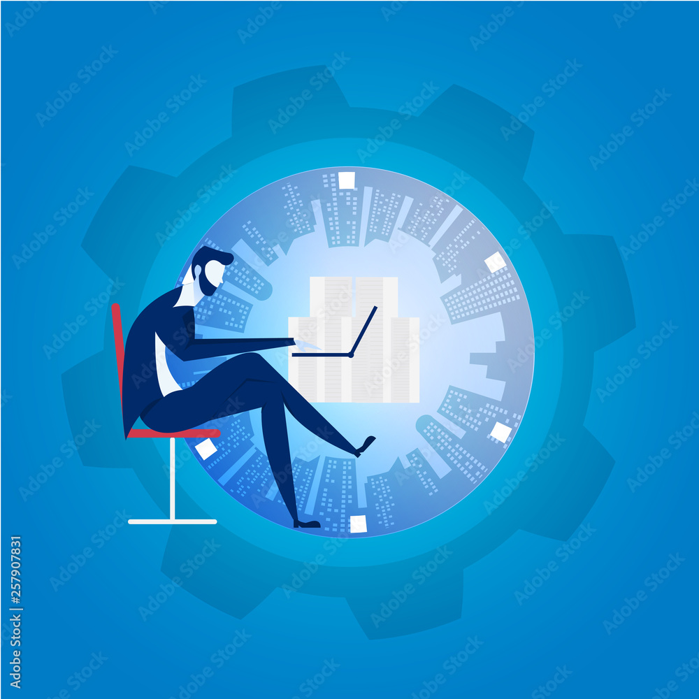 Business Overtime , Working hard work with many paper concept illustration