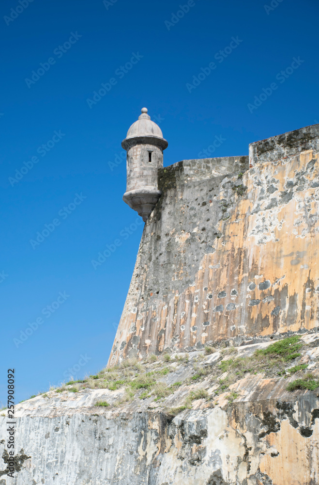 Walls and battlements of the 16th century Spanish fort of El Morro in San Juan, Puerto Rico