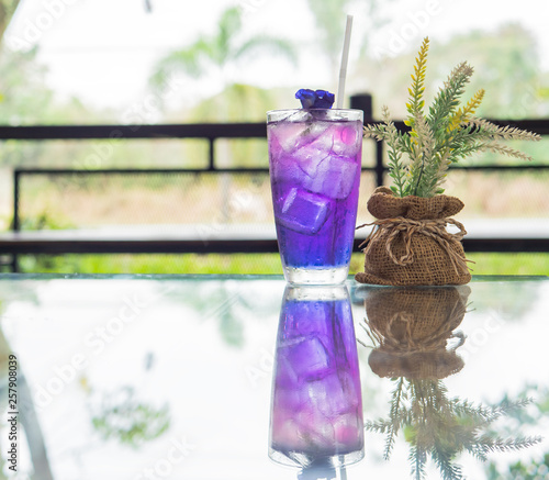 Butterfly pea or Blue pea flower herbal tea .