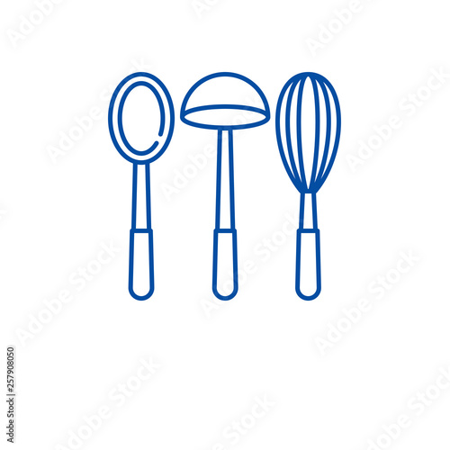 Kitchen utencils line concept icon. Kitchen utencils flat  vector website sign, outline symbol, illustration.