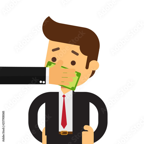 business man mouth buying silence telling him to shut up