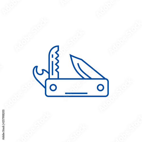 Knife army, multipurpose tool,swiss  line concept icon. Knife army, multipurpose tool,swiss  flat  vector website sign, outline symbol, illustration.