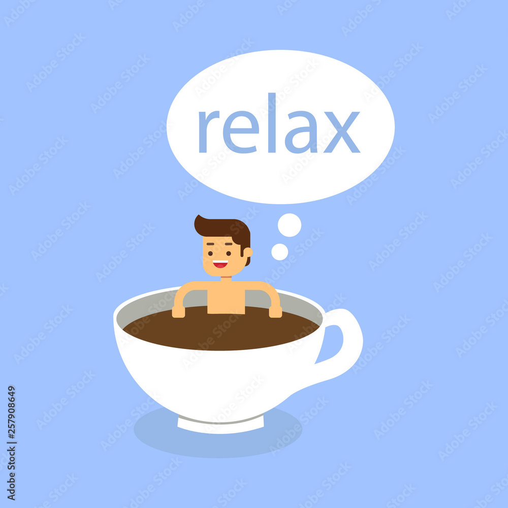 coffee time, businessman relaxing in coffee cup coffee time, businessman relaxing in coffee cup