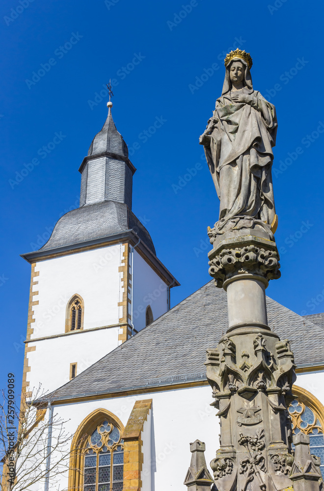 Maria statue in front of the Franziskaner monastery in Wiedenbruck, Germany