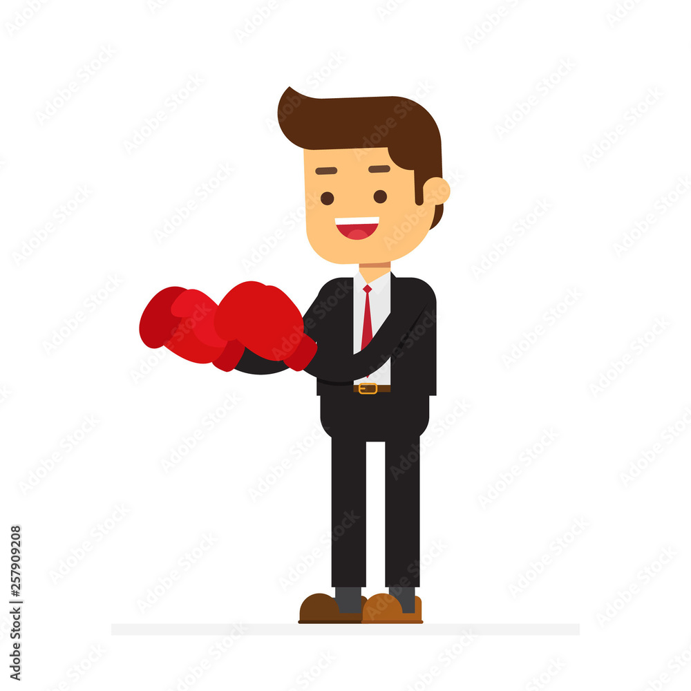 Business man in boxing gloves having a fight Business man in boxing gloves having a fight