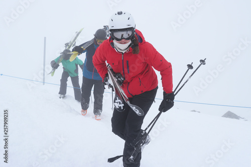 Skiers at Spanky's Ladder, Whistler, British Columbia, Canada