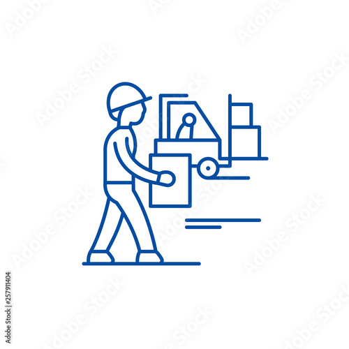 Loading goods line concept icon. Loading goods flat  vector website sign, outline symbol, illustration.