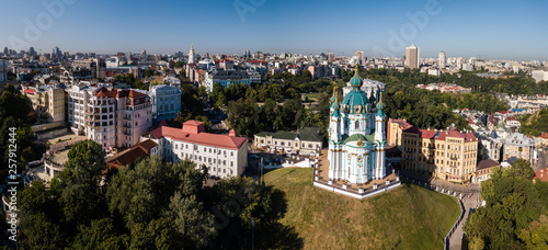 Aerial top view to St Andrew Church in Kiev