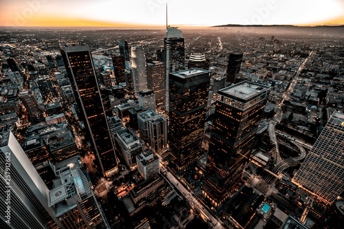 Downtown skyscrapers at twilight, Los Angeles, California, USA photo