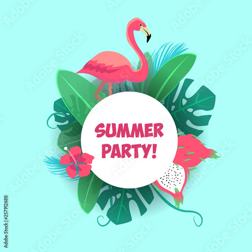 tropical summer poster with flamingo