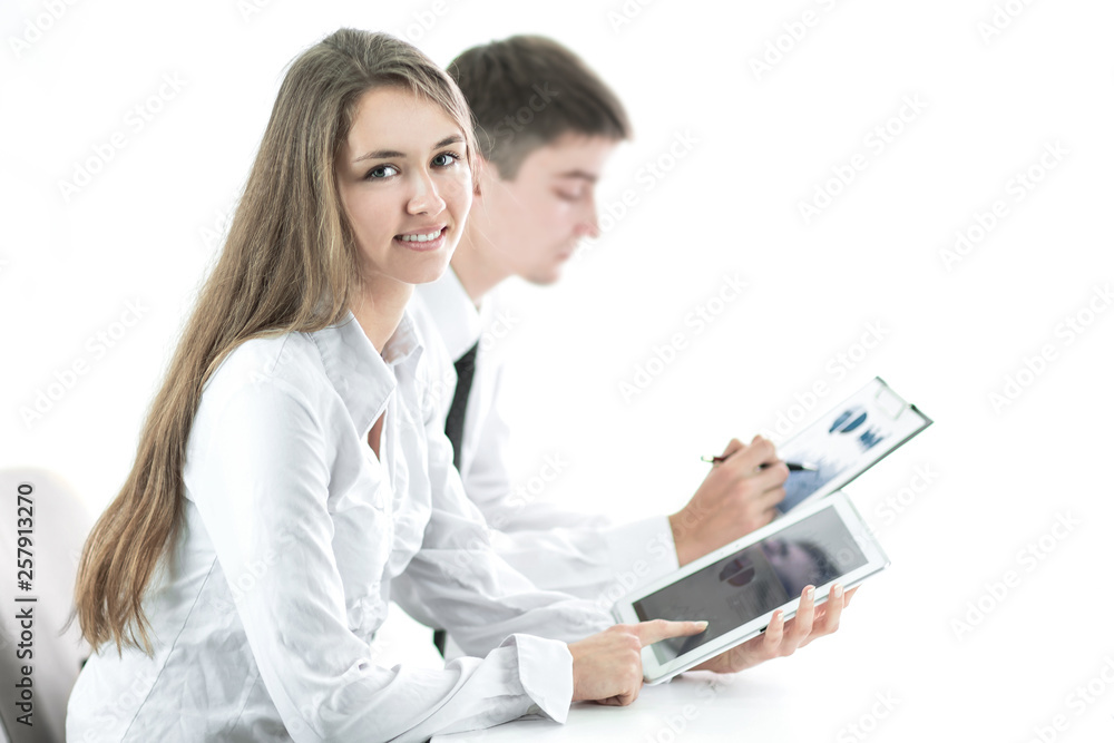 close up. young employees discussing financial data. start-up close up. young employees discussing financial data. start-up
