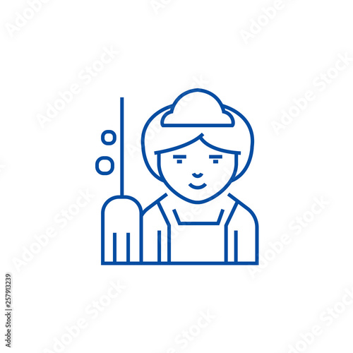 Maid line concept icon. Maid flat  vector website sign, outline symbol, illustration.
