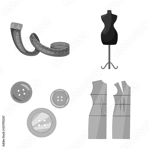 Vector design of dressmaking and textile sign. Set of dressmaking and handcraft stock vector illustration.