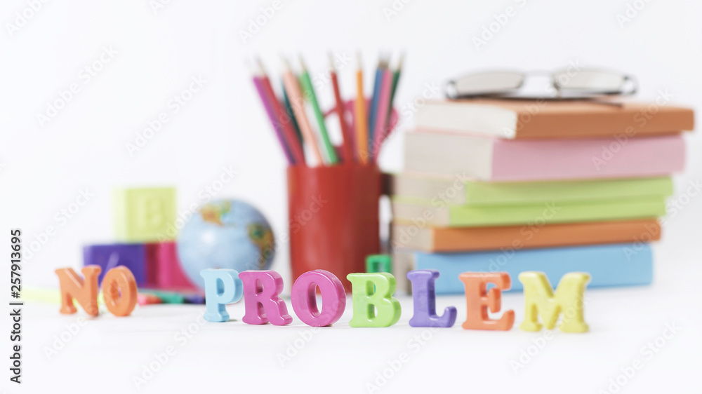 words - no problem-on a blurred background of school supplies