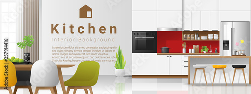 Modern colorful kitchen interior background , vector , illustration