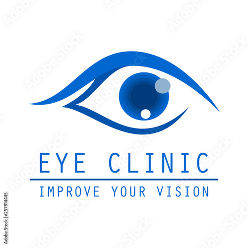 Eye clinic blue logotype. Ophthalmology company simple