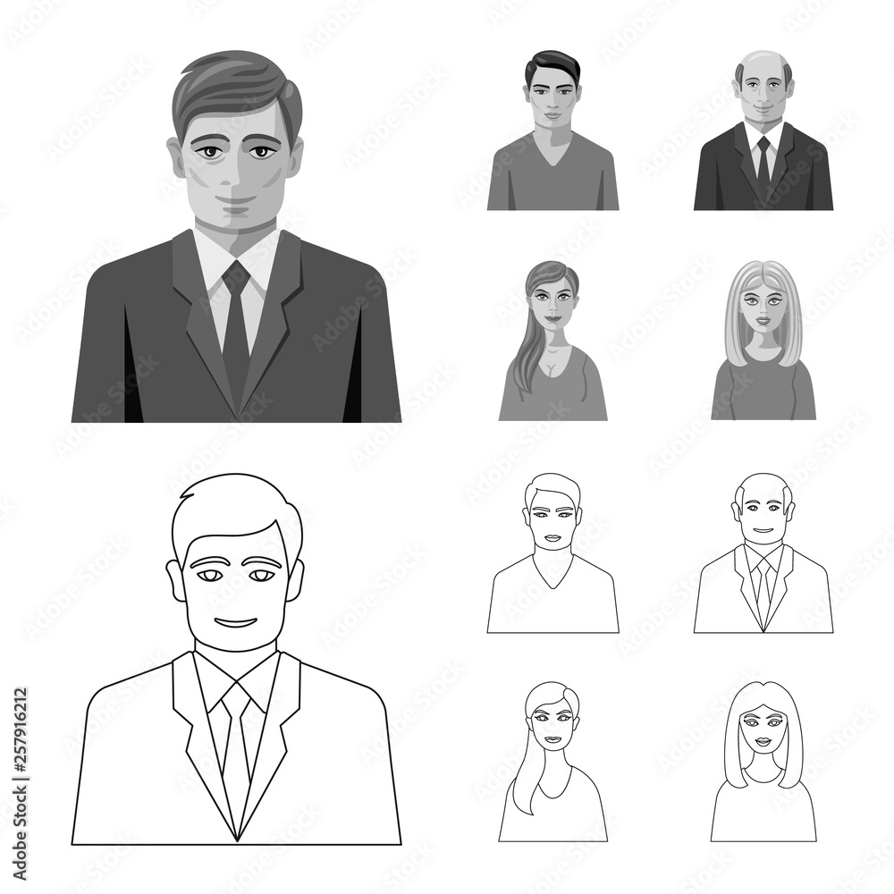 Vector design of hairstyle and profession icon. Set of hairstyle and character vector icon for stock. Vector design of hairstyle and profession icon. Set of hairstyle and character vector icon for stock.
