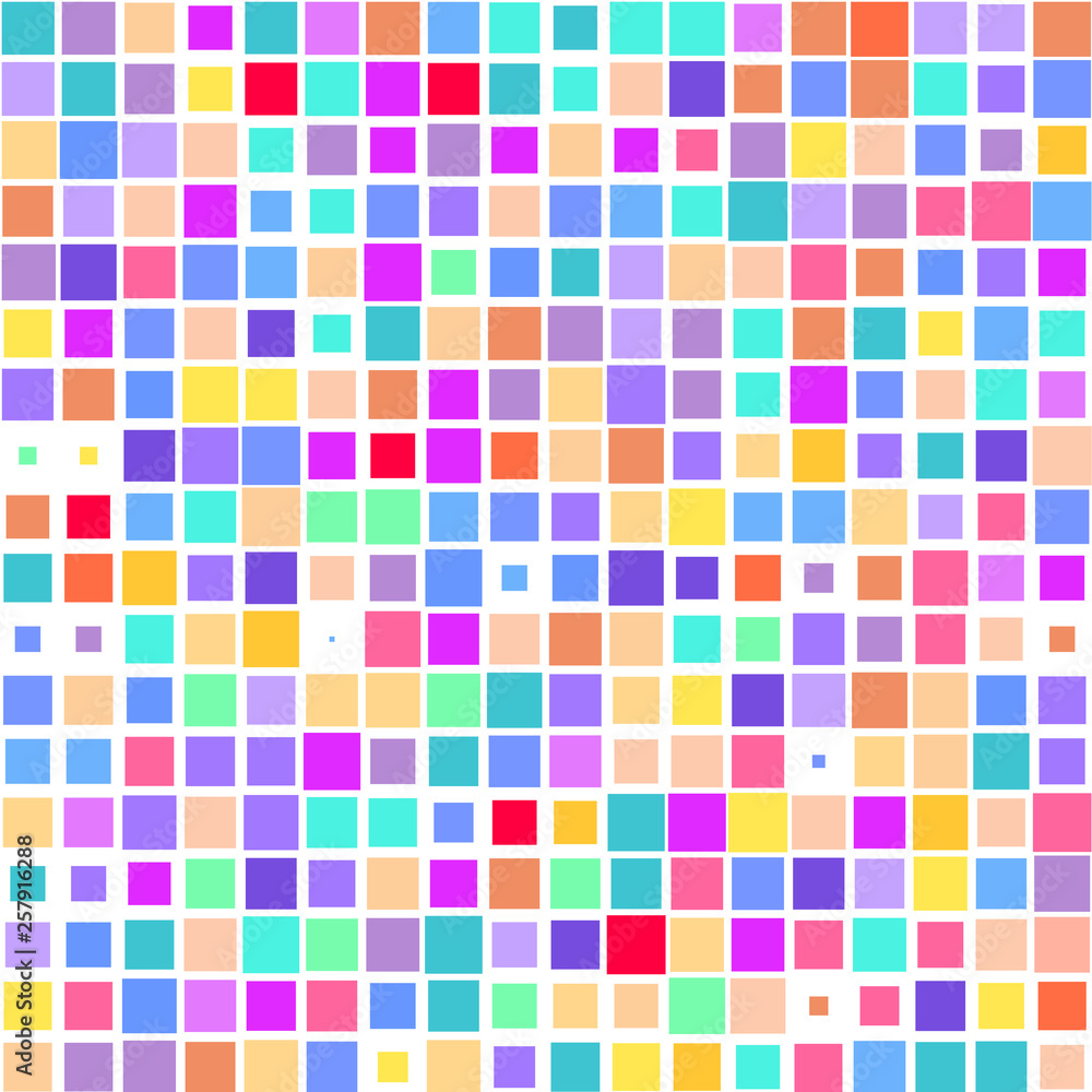 Mosaic of a bright colorful squares on a white background. 
