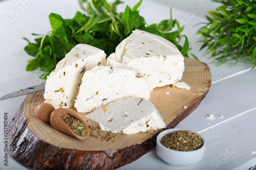 Cheese with herbs and spices, herb cheese with spices.