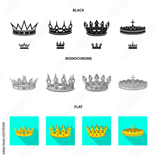 Isolated object of medieval and nobility icon. Collection of medieval and monarchy stock vector illustration.