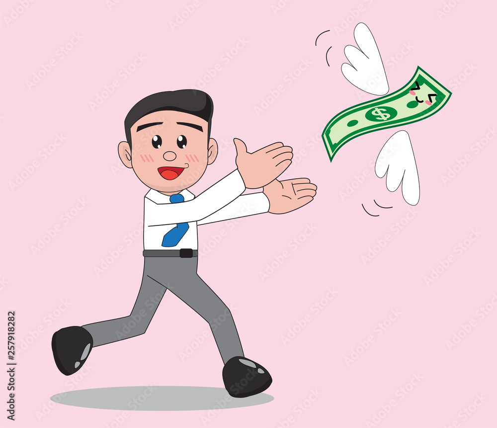 businessman running catch up money flying businessman running catch up money flying