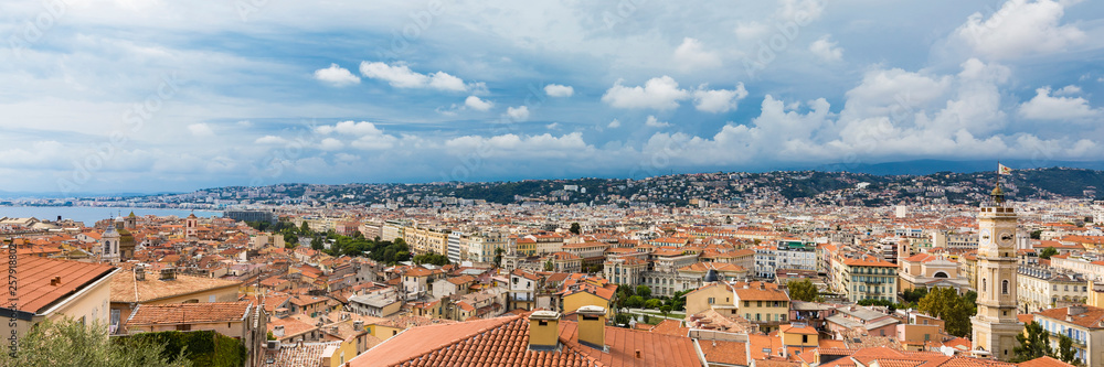 France, Provence-Alpes-Cote d'Azur, Nice, Old town and rain clouds, panoramic view France, Provence-Alpes-Cote d'Azur, Nice, Old town and rain clouds, panoramic view