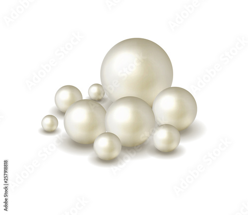 Nature ,sea pearl background with small and big white pearls isolated on transparent background