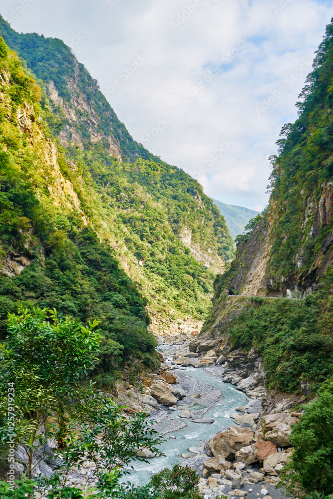 Beautiful Shakadang river near Swallow Grotto in Yanzikou, Taroko national park, Hualien, Taiwan.
