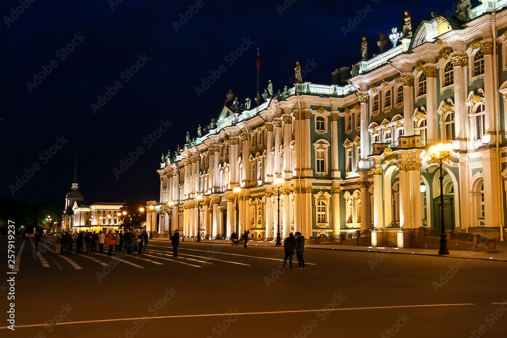 Main square of St. Petersburg at night