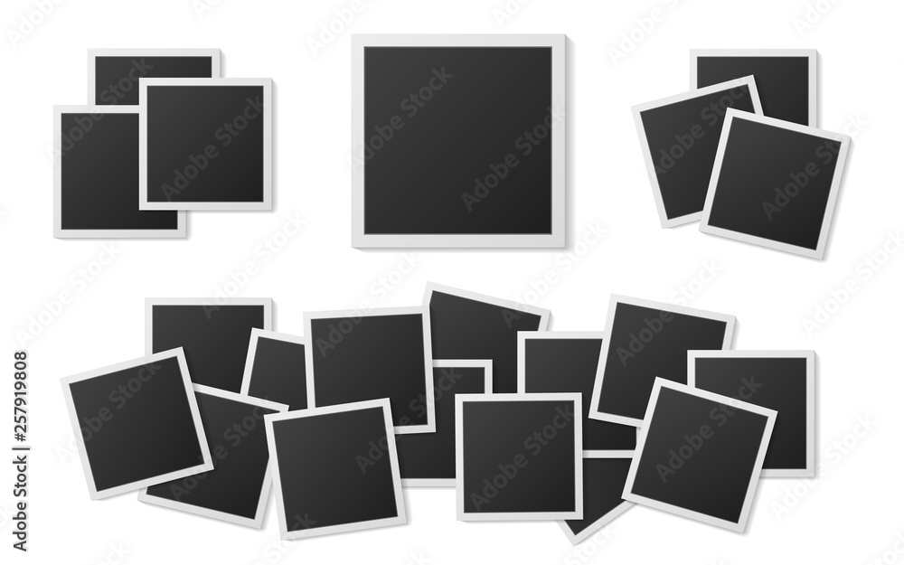 Black and white photo frames pack with shadows in flat style isolated on white. Vector illustration Black and white photo frames pack with shadows in flat style isolated on white. Vector illustration