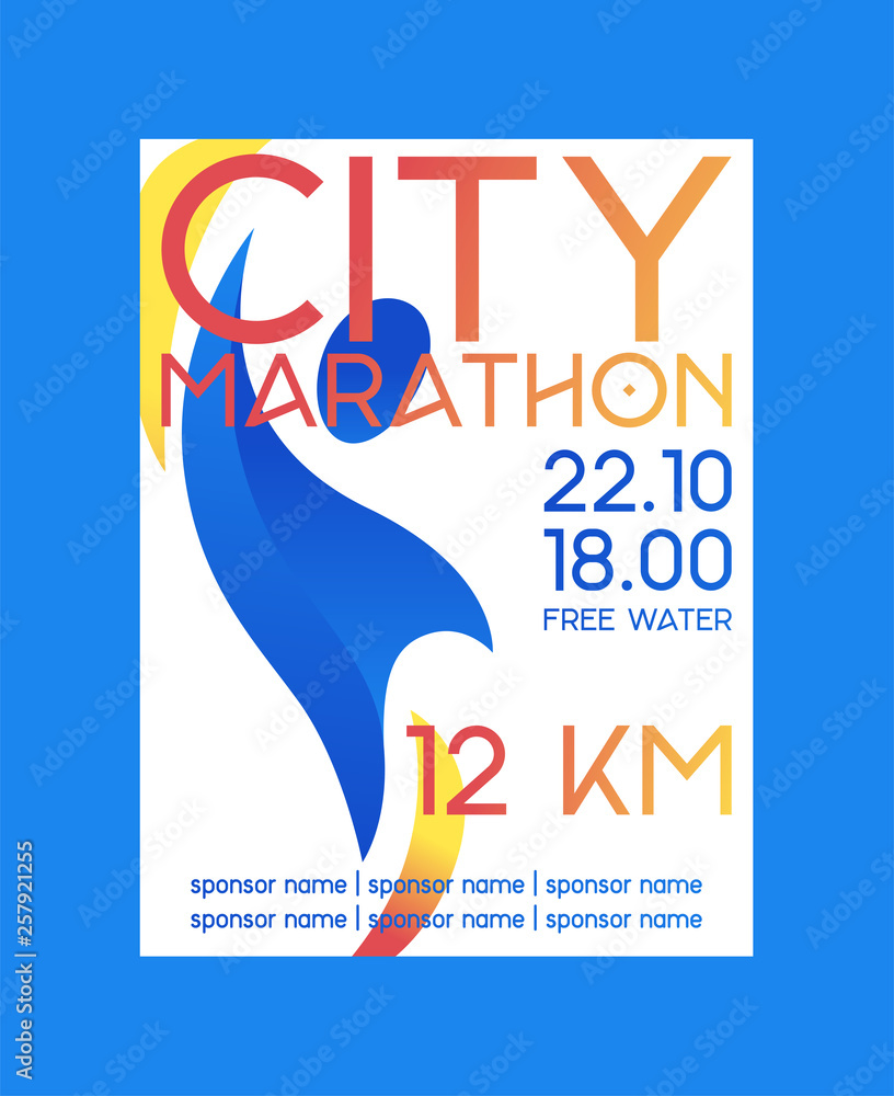 Udtømning chef 鍔 City marathon poster, banner vector illustration. Abstract person on  background. Running competition. Long distance of 12 kilometers. Taking  part in race. Date and time of event. Stock Vector | Adobe Stock