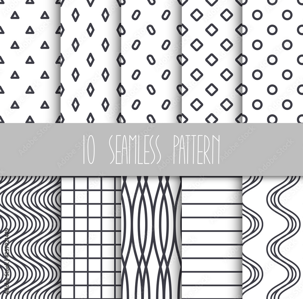 Set of seamless geometric patterns on white background